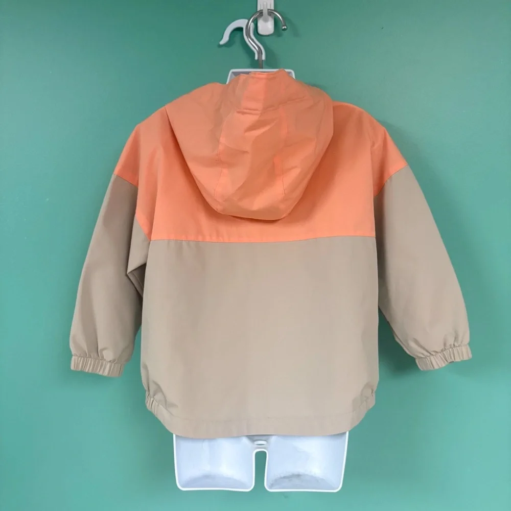 Gap Orange & Tan Hooded Mesh Lined Tech Anorak Jacket Rain Coat Windbreaker 3T